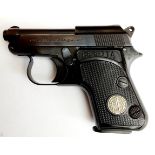 A Deactivated Berreta 950 Semi-Automatic Pistol. Serial number 66560B. Calibre .25. Comes with a