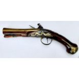 An Antique Probin Blunderbuss Flintlock Single Shot Pistol. A brass round barrelled blunderbuss