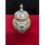 Russian silver enamel lidded urn/caddy Height 10.6cm Diameter 6.6cm Weight 146.9 grams