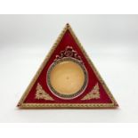A Russian 14K Yellow Gold Diamond and Enamel Gemset Triangular Picture Frame. 9cm each side. 107g.