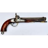 An Unknown Antique 60 Calibre Single Shot Percussion Horse Pistol. Round steel barrel with no