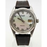 A Vintage Rolex Oysterdate Precision Unisex Watch. Brown leather strap. Stainless steel case - 34mm.