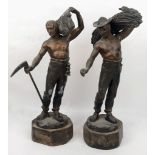 Two Vintage Bronze Statues of Men at Work. Makers mark of Fondeur. 40cm tall.