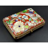 A Beautifully Crafted Russian Silver Gilt and Cloisonné Enamel Cigarette Case. Red base enamel