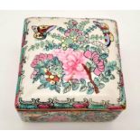 An Antique Chinese Trinket Box. Floral and butterfly decoration throughout. Makers mark on base.