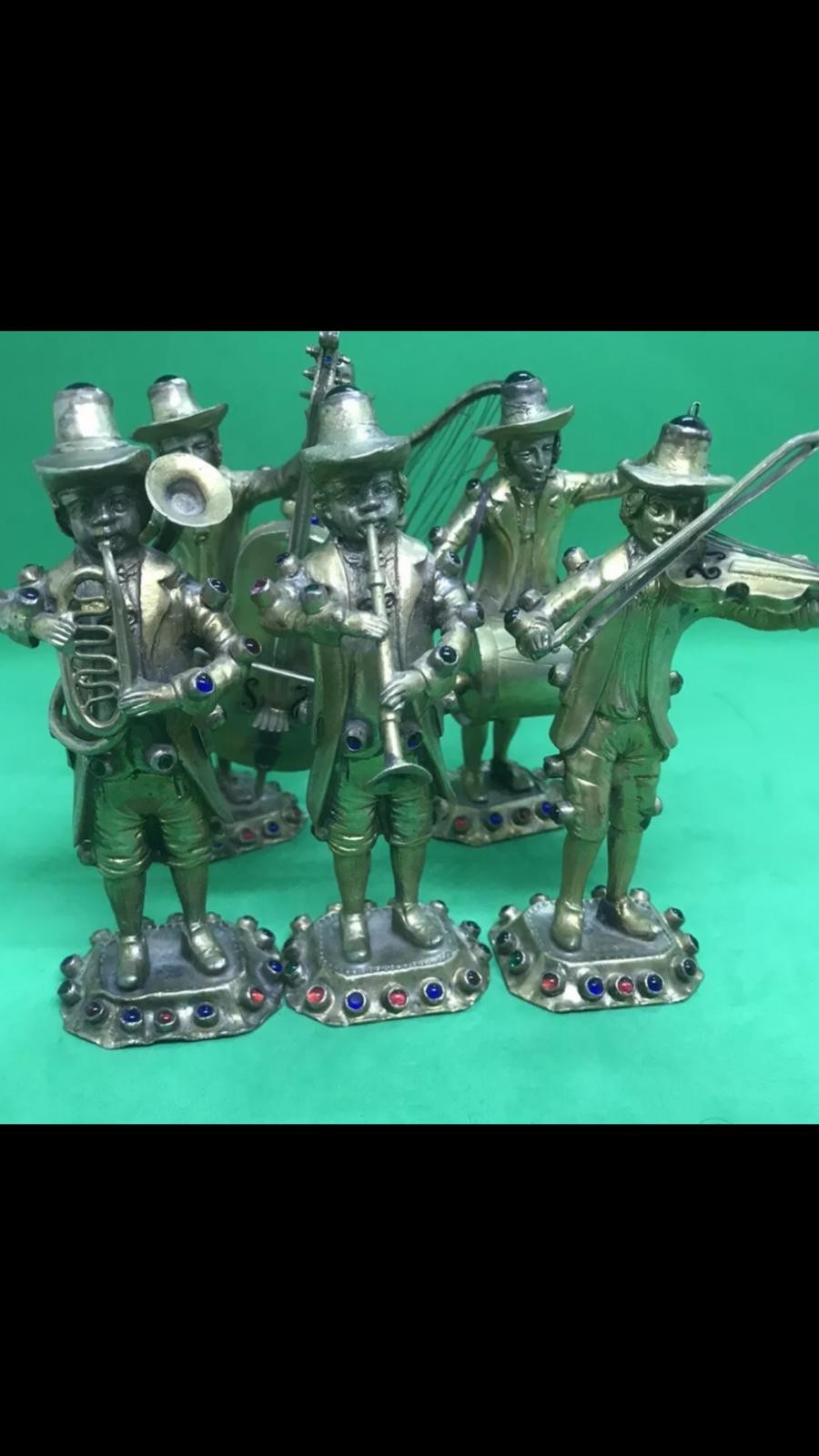 Antique 19th century German rare set of solid silver gem set musicians Each figure is 11.4 to 12cm - Image 5 of 20