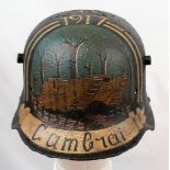 WW1 German Original Helmet Found Near Cambrai with Post War Painted Memorial.