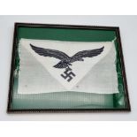 WW2 Framed Luftwaffe Brevo Sports Vest Emblem. Nice original that could be removed from the frame if