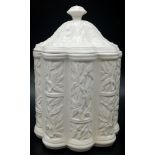 A Rare Spode White Ceramic Biscuit Jar. F1420 mark on base. 19cm tall.