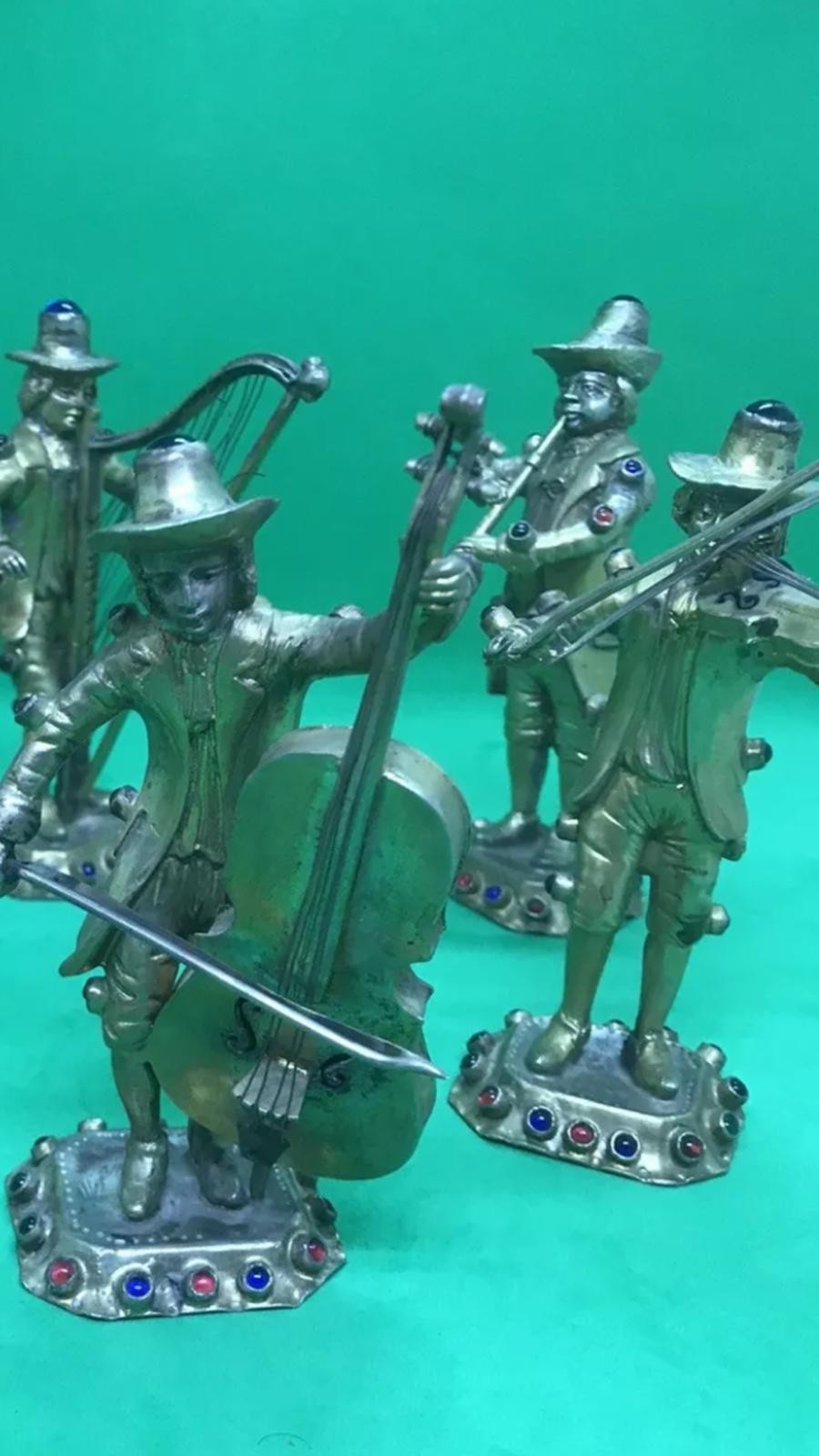 Antique 19th century German rare set of solid silver gem set musicians Each figure is 11.4 to 12cm - Image 8 of 20