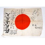 WW2 Japanese Hinomaru Personal Silk Battle Flag with Signatures of Family, Friends, and Comrades “