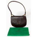 A Mulberry Brown Leather Checked Handbag. Tortoise shell effect hardware - cloth checked interior