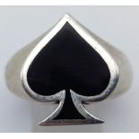 A Solid Silver and Black Enamel Gents Ace of Spades Ring. Size Y. 9.83g. Motorhead anyone?