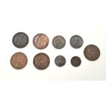 Four George III Copper Coins and Five Queen Victoria Penny Coins. Please see photos for finer