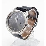 A Hermes Arceau Gents Quartz Watch. Black leather strap. Stainless steel case - 38mm. Anthracite