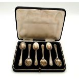 A Set of Six Silver 1938 Sheffield Hallmarked Tea Spoons. Comes in original case. 73g total weight.