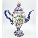 An antique Chinese enamel large coffee pot. 28cm tall. 26cm wide.