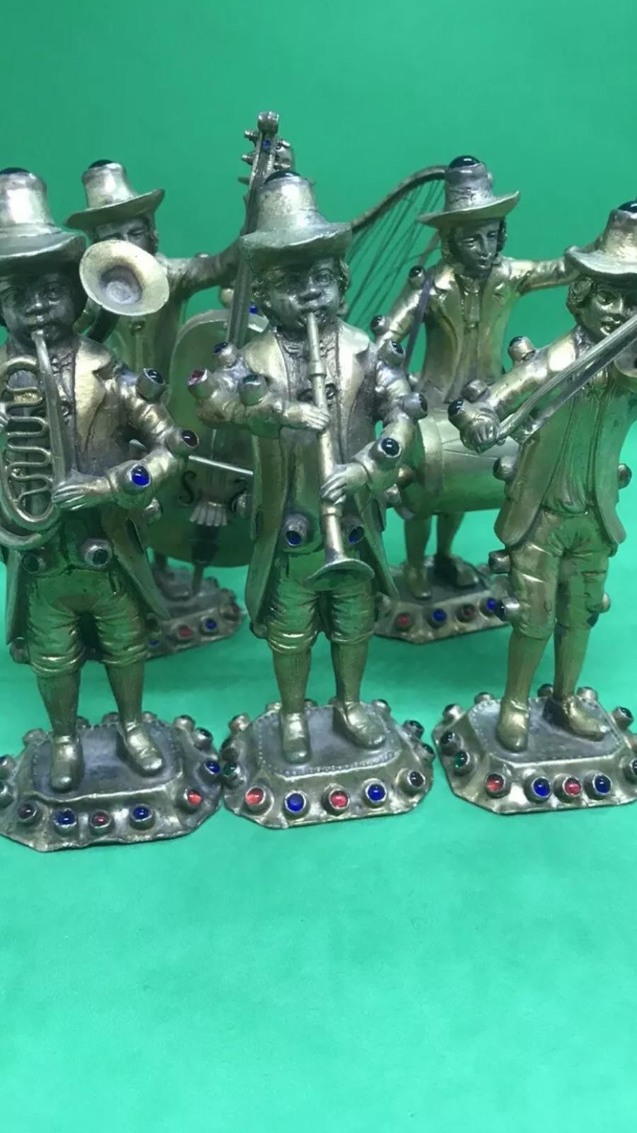 Antique 19th century German rare set of solid silver gem set musicians Each figure is 11.4 to 12cm - Image 12 of 20