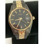 Rare Gentlemans ROTARY Quartz wristwatch GB00471 in black and gold plate having gold baton digits