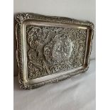 Antique heavy gauge SILVER TRAY with clear hallmark for Levi and Salaman Birmingham 1899. Covered in