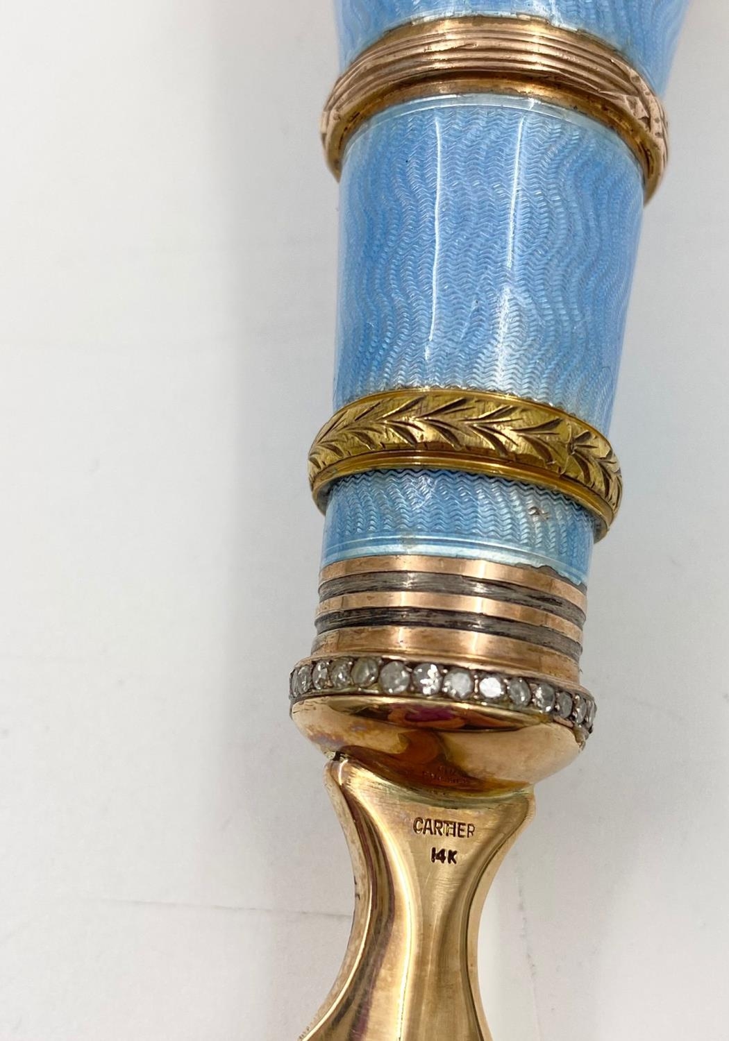 A 14K Yellow Gold, Diamond, Enamel and Jade Cartier Letter Opener. Cartier hallmarked on base of - Image 3 of 4