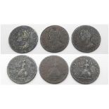 Three George II Farthings. 1746 and 2 x 1754. Please see photos for conditions.
