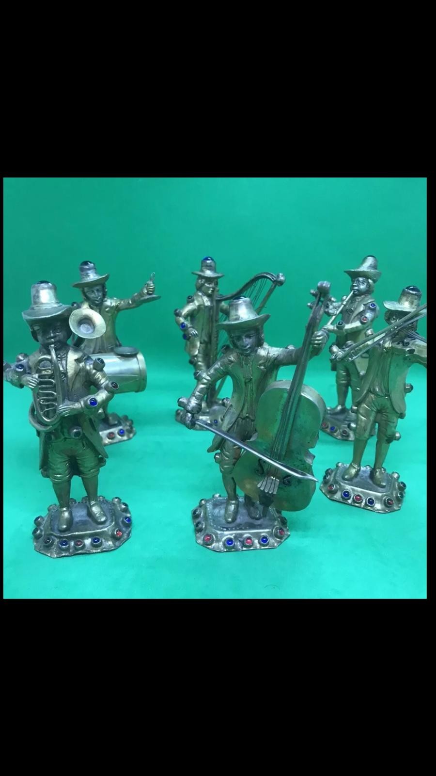 Antique 19th century German rare set of solid silver gem set musicians Each figure is 11.4 to 12cm - Image 14 of 20