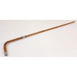 A Hallmarked Silver Mounted Right Angle Walking Cane, Most Likely Victorian,. 91.5cm Length