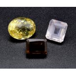 Lot of 3 Gemstones - 18.75 Ct Mixed Cut Lemon Quartz, 13 Ct Mixed Cut Rose Quartz and 10.55 Ct Mixed