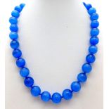 A Blue Opalite Cat's Eye Bead Necklace. 12mm beads. 42cm