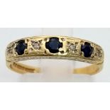 18k yellow gold diamond and sapphire half eternity ring. Size K, 2.5 grams