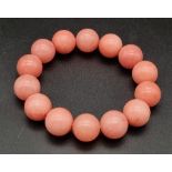 A Pink Rhodochrosite Expandable Beaded Bracelet. 12mm beads.