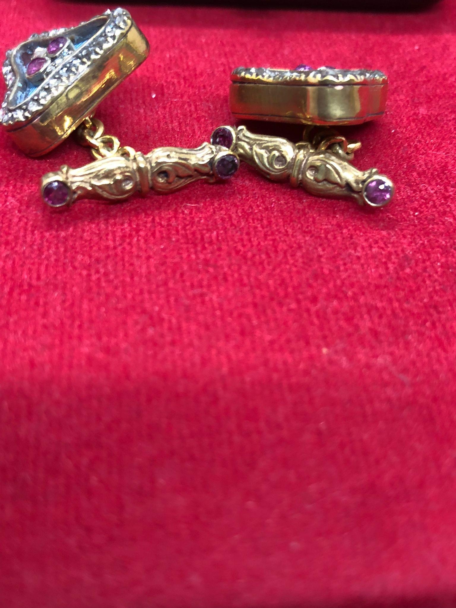 Magnificent pair of Russian silver and enamel diamond cufflinks. 2.5cm cufflink length to back 1.7cm - Bild 13 aus 15