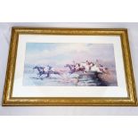 A Wonderful Eugene Pechaubes Horse Racing Print. In gilded frame - 102 x 65cm.