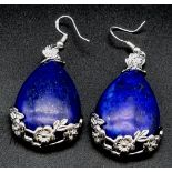 A Pair of Blue Chalcedony Teardrop Earrings. 30mm drop.