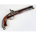 An Antique Percussion Single Shot Horse Pistol. This 60 calibre monster has a round steel barrel