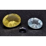 Lot of 3 Gemstones - 10.25 Ct Concave Cut Lemon Quartz, 6.68 Ct Blue Topaz & 0.50 Ct Mixed Cut