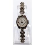Ladies Vintage Avia Silver and Marcasite Manual Wind Watch 17 Jewel Movement 16mm case including