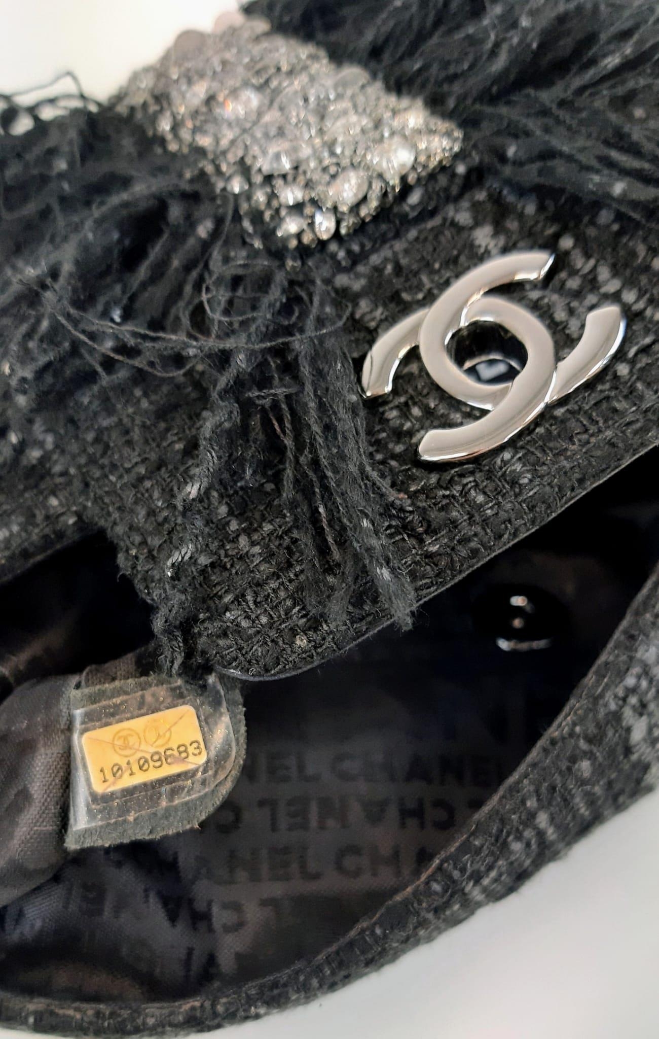 A Chanel Swarovski Tweed Medium Classic Flap Bag. Silver tone and crystal hardware. Silver tone - Image 6 of 7