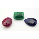 Lot of 3 Gemstones - 12.70 Ct Mixed Cut Ruby, 9.40 Ct Mixed Cut Emerald, 6.75 Ct Mixed Cut Blue