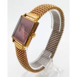 A Vintage Favre-Leuba Gold Plated Watch. Expandable bracelet. Case - 25 x 25mm. Quartz movement. Not