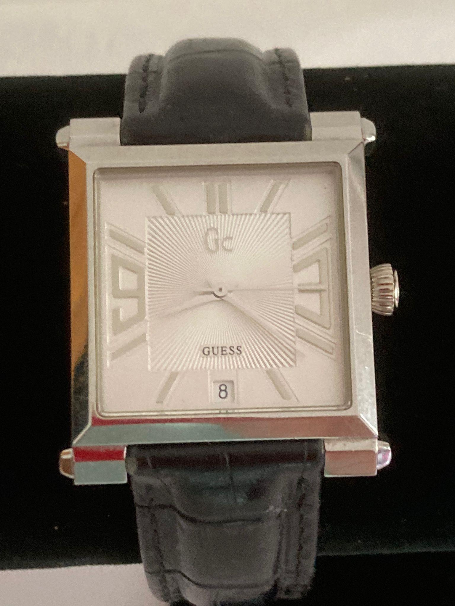 GUESS WRISTWATCH in ART DECO form Having large square face with retro 1920s numerals and sunray