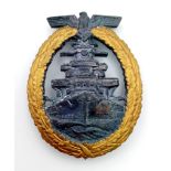 WW2 German Kriegsmarine High Seas Fleet Badge. Maker: Schwerin, Berlin.