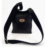 A Black Leather Mulberry Messenger Bag. Flap pocket on exterior. Very good condition but please