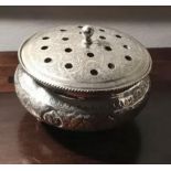 Antique Islamic Persian carved Solid Silver Flowers Pot OR ROSE Bowl On 3 Ball Feet . It is