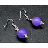 A Pair of Lavender Jade Bead Earrings. 8mm beads.