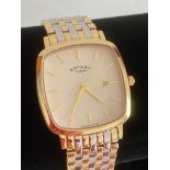 Gentlemans ROTARY Quartz wristwatch. Gold plated square face model having Golden digits and hands,