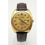 A Vintage Swiss Excalibur Stainless Steel Back Gold Finished Case Automatic Day Date Wristwatch,