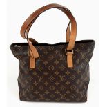 A Louis Vuitton Cabas Piano in Brown Coated Canvas Bag. Leather strap. Cloth interior with zip