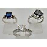 Three 925 Silver Stone-Set Rings. Size P, L and M